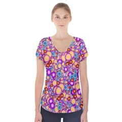 Flower Bomb1 Short Sleeve Front Detail Top by PatternFactory