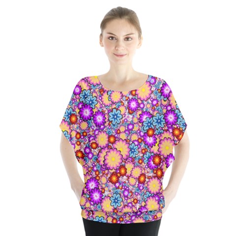 Flower Bomb1 Batwing Chiffon Blouse by PatternFactory