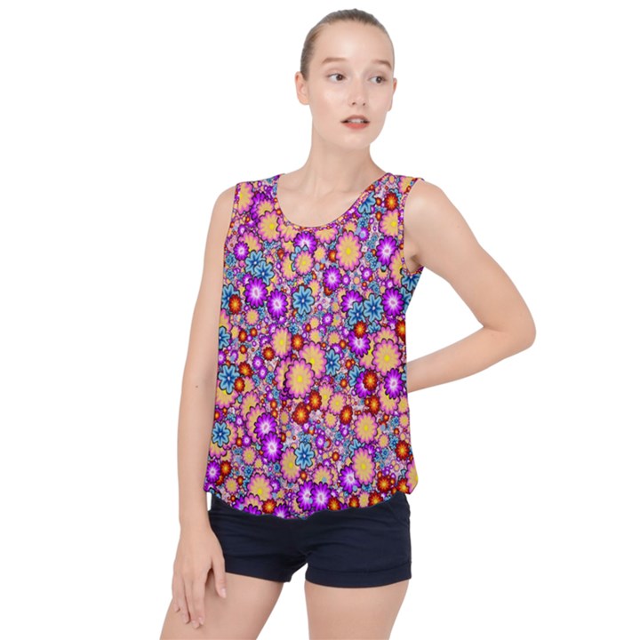 Flower Bomb1 Bubble Hem Chiffon Tank Top