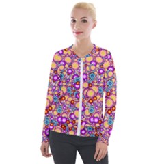 Flower Bomb1 Velvet Zip Up Jacket by PatternFactory