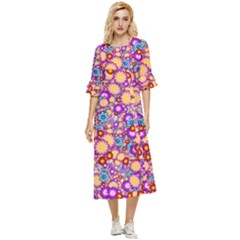 Flower Bomb1 Double Cuff Midi Dress