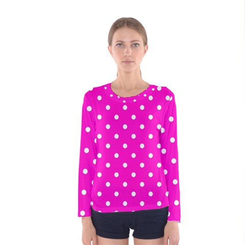 1950 Hello Pink White Dots Women s Long Sleeve Tee by SomethingForEveryone