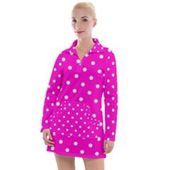 1950 Hello Pink White Dots Women s Long Sleeve Casual Dress by SomethingForEveryone