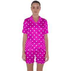 1950 Hello Pink White Dots Satin Short Sleeve Pajamas Set by SomethingForEveryone