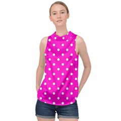 1950 Hello Pink White Dots High Neck Satin Top by SomethingForEveryone