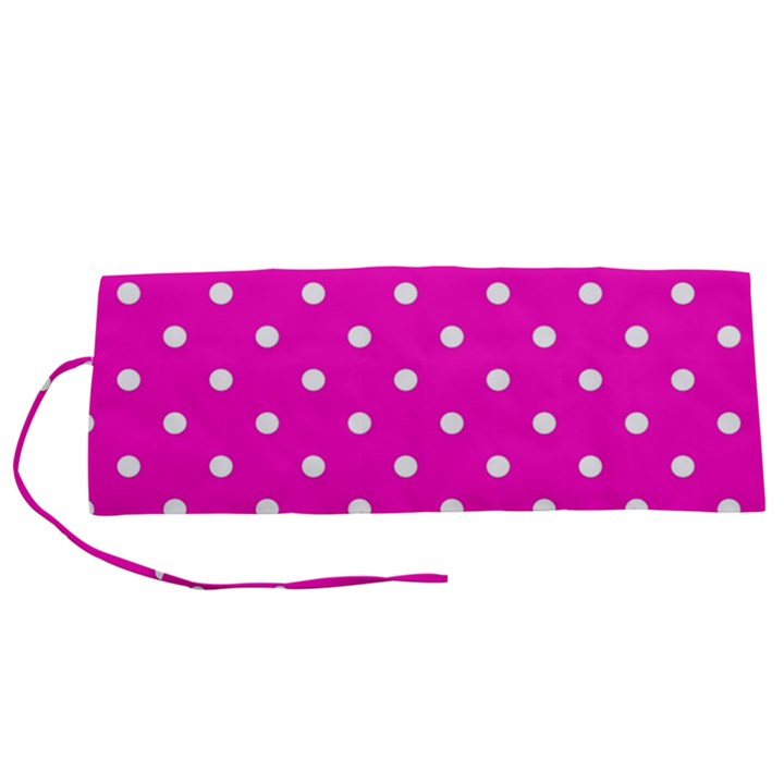 1950 Hello Pink White Dots Roll Up Canvas Pencil Holder (S)