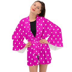 1950 Hello Pink White Dots Long Sleeve Kimono by SomethingForEveryone