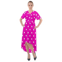 1950 Hello Pink White Dots Front Wrap High Low Dress by SomethingForEveryone