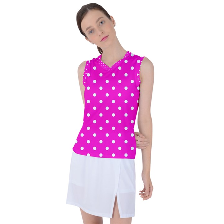 1950 Hello Pink White Dots Women s Sleeveless Sports Top