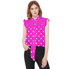 1950 Hello Pink White Dots Frill Detail Shirt by SomethingForEveryone