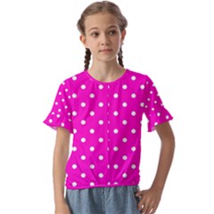 1950 Hello Pink White Dots Kids  Cuff Sleeve Scrunch Bottom Tee