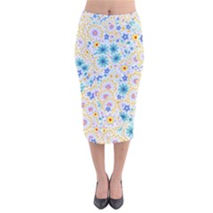 Flower Bomb 2 Velvet Midi Pencil Skirt