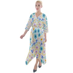 Flower Bomb 2 Quarter Sleeve Wrap Front Maxi Dress