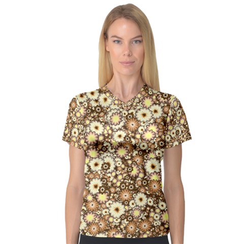 Flower Bomb 3b V-neck Sport Mesh Tee by PatternFactory