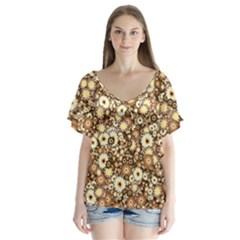 Flower Bomb 3b V-neck Flutter Sleeve Top by PatternFactory