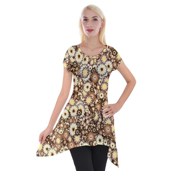 Flower Bomb 3b Short Sleeve Side Drop Tunic