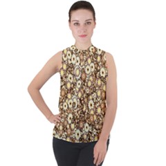 Flower Bomb 3b Mock Neck Chiffon Sleeveless Top by PatternFactory