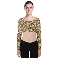 Flower Bomb 3b Velvet Long Sleeve Crop Top by PatternFactory