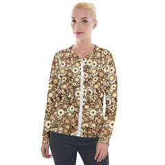 Flower Bomb 3b Velvet Zip Up Jacket by PatternFactory