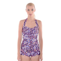 Flower Bomb 3 Boyleg Halter Swimsuit  by PatternFactory