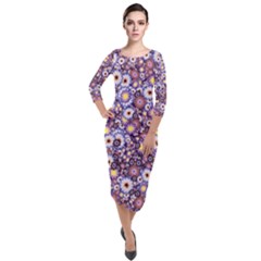 Flower Bomb 3 Quarter Sleeve Midi Velour Bodycon Dress by PatternFactory