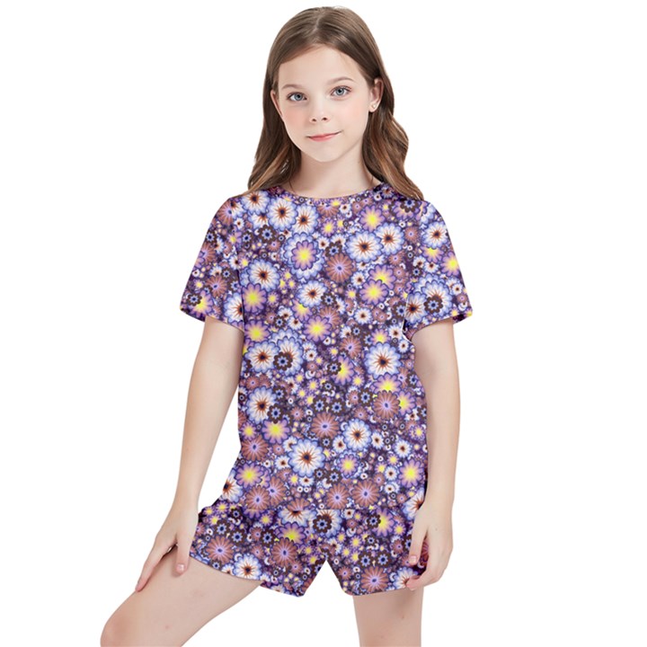 Flower Bomb 3 Kids  Tee and Sports Shorts Set