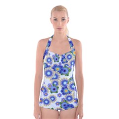 Flower Bomb 7 Boyleg Halter Swimsuit  by PatternFactory