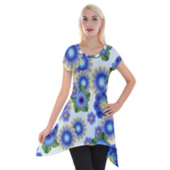 Flower Bomb 7 Short Sleeve Side Drop Tunic by PatternFactory