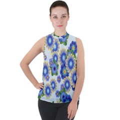 Flower Bomb 7 Mock Neck Chiffon Sleeveless Top by PatternFactory