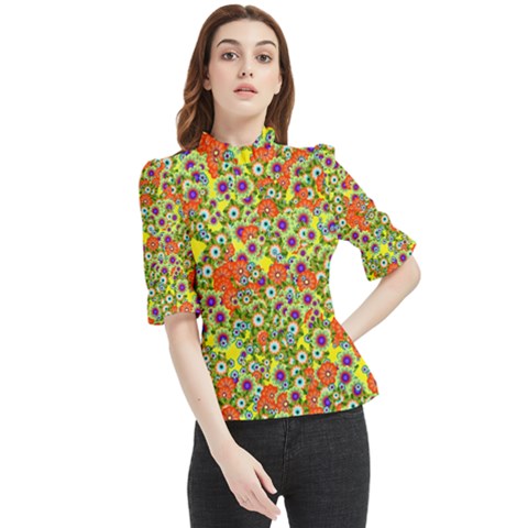 Flower Bomb 8 Frill Neck Blouse by PatternFactory