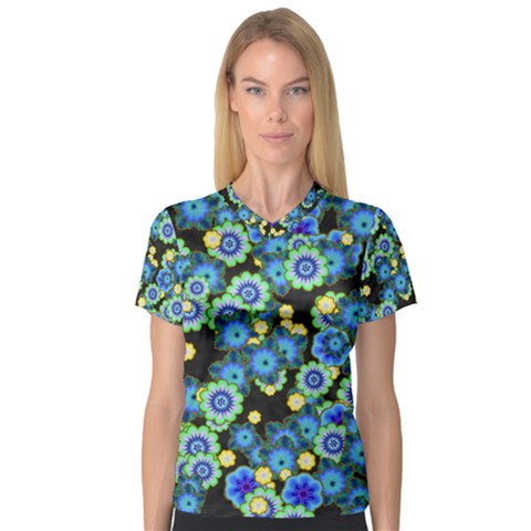 Flower Bomb  9 V-neck Sport Mesh Tee by PatternFactory