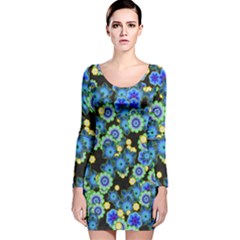 Flower Bomb  9 Long Sleeve Velvet Bodycon Dress