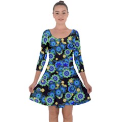 Flower Bomb  9 Quarter Sleeve Skater Dress by PatternFactory