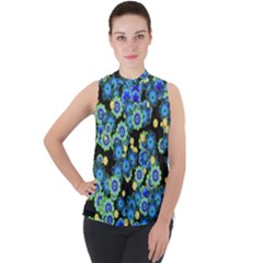 Flower Bomb  9 Mock Neck Chiffon Sleeveless Top by PatternFactory