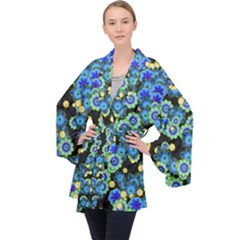 Flower Bomb  9 Long Sleeve Velvet Kimono  by PatternFactory