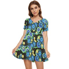 Flower Bomb  9 Tiered Short Sleeve Mini Dress by PatternFactory