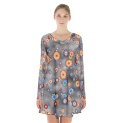 Flower Bomb 12 Long Sleeve Velvet V-neck Dress