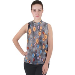 Flower Bomb 12 Mock Neck Chiffon Sleeveless Top by PatternFactory