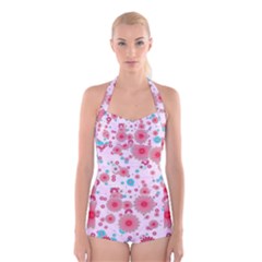 Flower Bomb 11 Boyleg Halter Swimsuit  by PatternFactory