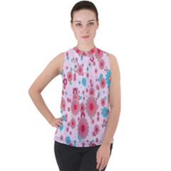 Flower Bomb 11 Mock Neck Chiffon Sleeveless Top by PatternFactory