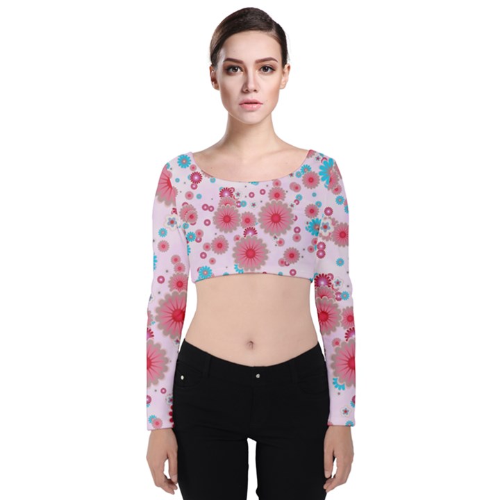 Flower Bomb 11 Velvet Long Sleeve Crop Top