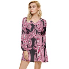 Concentric Circles C Tiered Long Sleeve Mini Dress