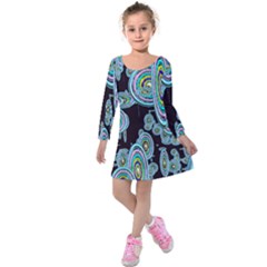 Concentric Circles A Kids  Long Sleeve Velvet Dress