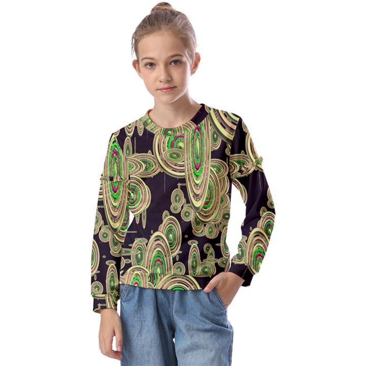 Concentric Circles B Kids  Long Sleeve Tee with Frill 