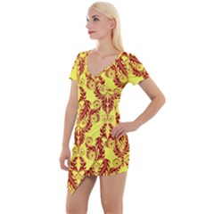 Great Vintage Pattern B Short Sleeve Asymmetric Mini Dress