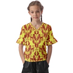 Great Vintage Pattern B Kids  V-neck Horn Sleeve Blouse