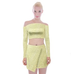 Jubilee Soft Golden Off Shoulder Top With Mini Skirt Set by PatternFactory