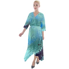 Fraction Space 2 Quarter Sleeve Wrap Front Maxi Dress by PatternFactory