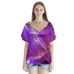 Fraction Space 4 V-neck Flutter Sleeve Top by PatternFactory