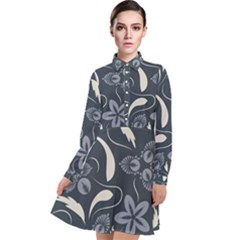 Folk Flowers Pattern  Long Sleeve Chiffon Shirt Dress by Eskimos